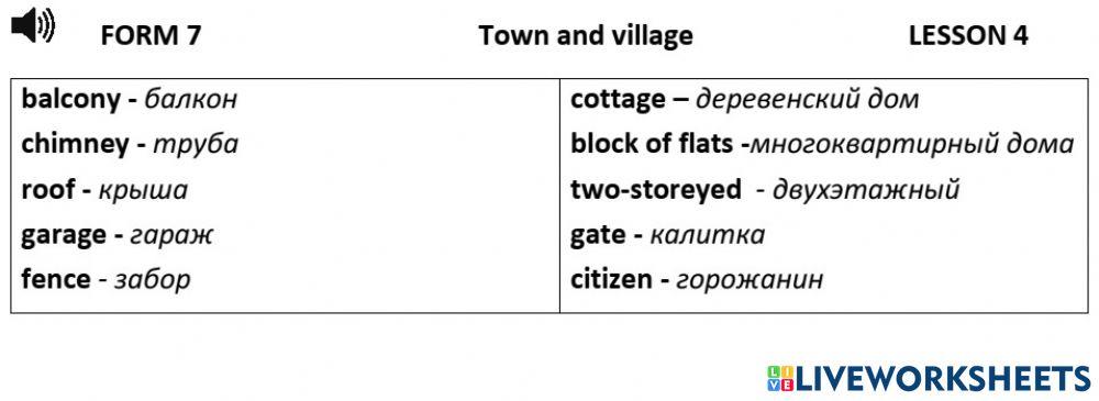 Town and village L4 active vocabulary