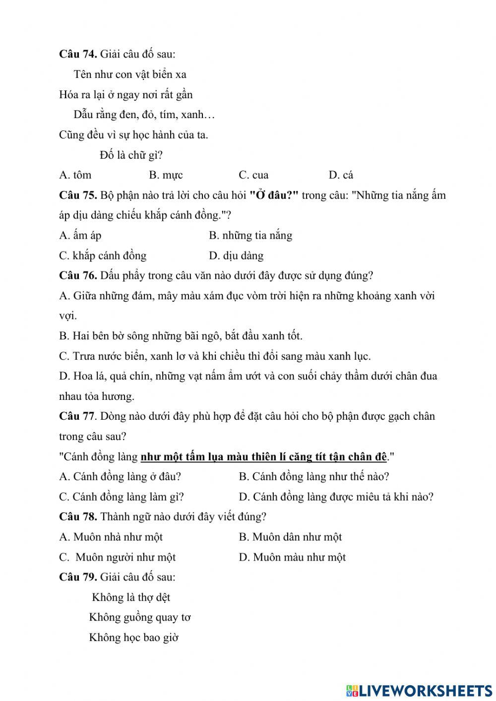 Ôn Tiếng Việt 3 (Đề 3)