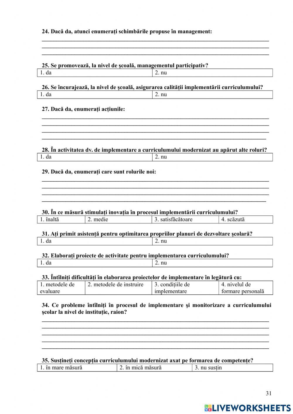 Chestionar profesori