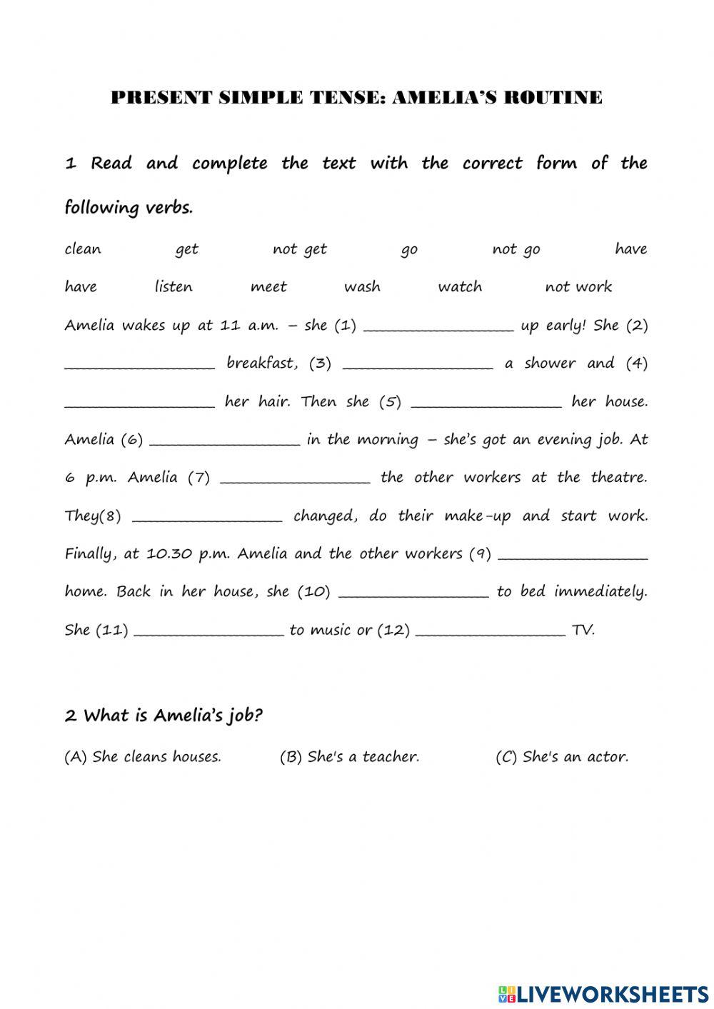 Present simple: amelia's routine