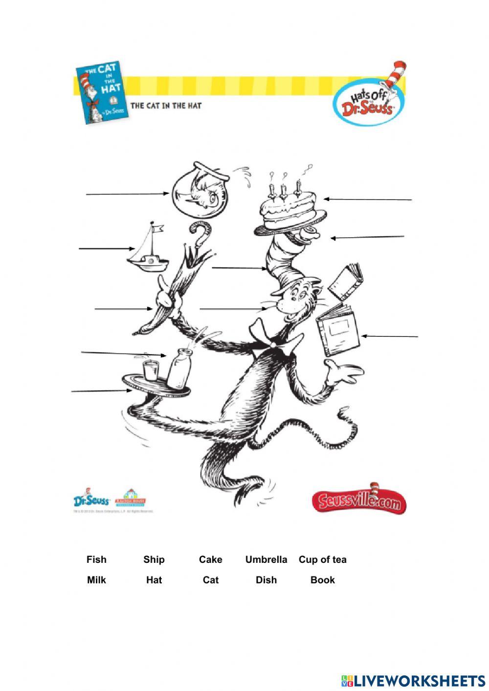 Cat in the hat vocabulary story worksheet live worksheets