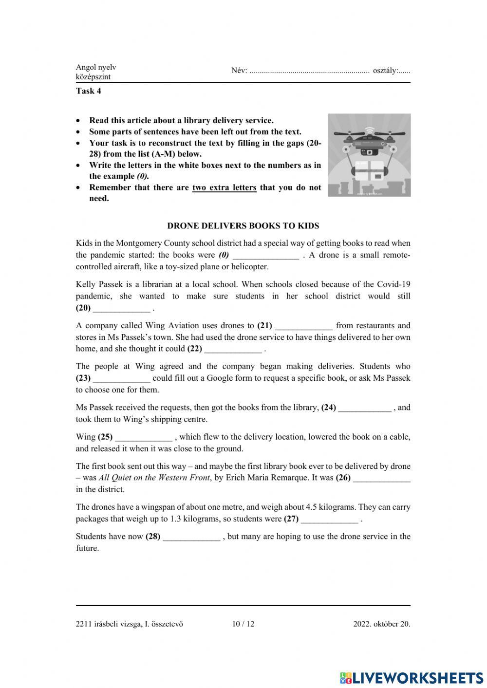 Angol középszintű érettségi 2022.október