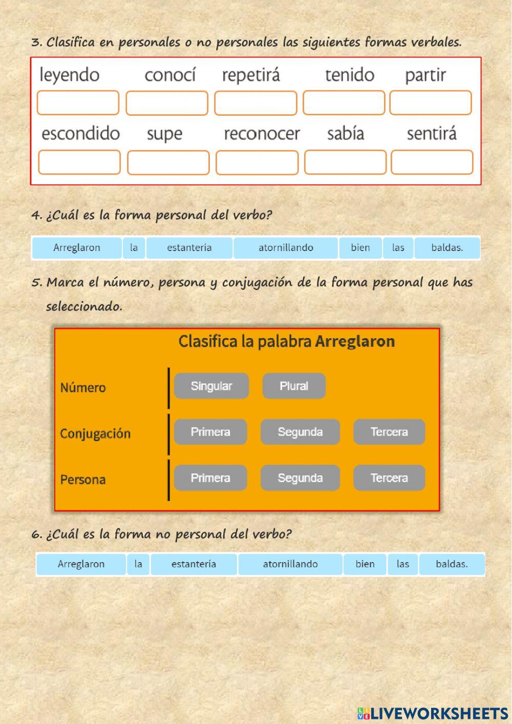 Formas personales y no personales del verbo