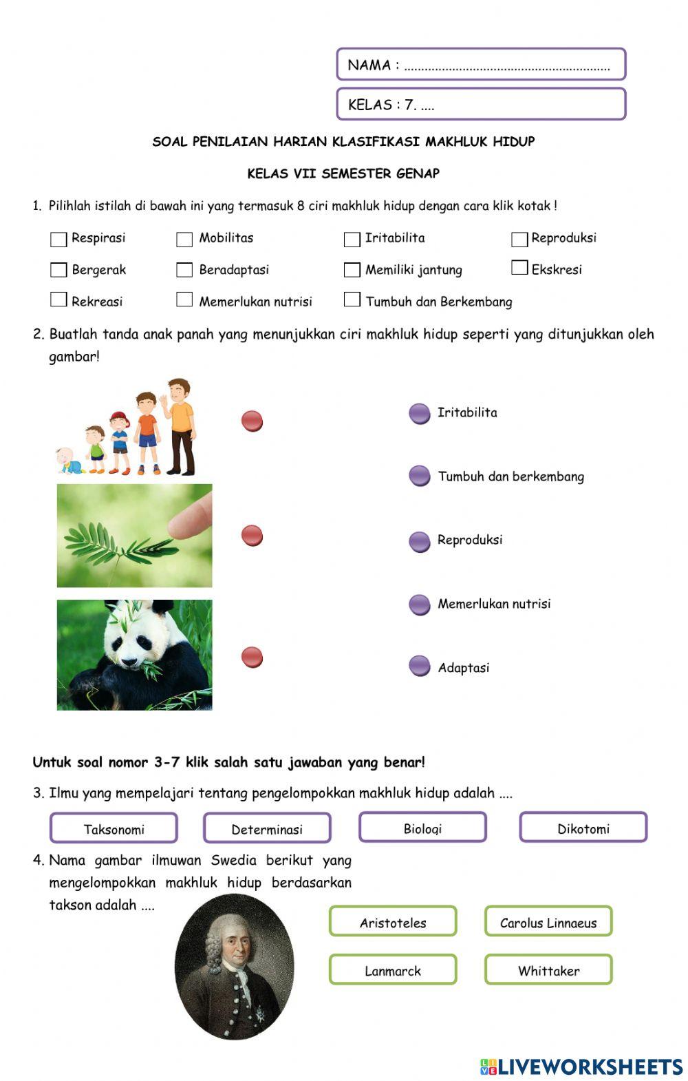 Penilaian harian klasifikasi makhluk hidup