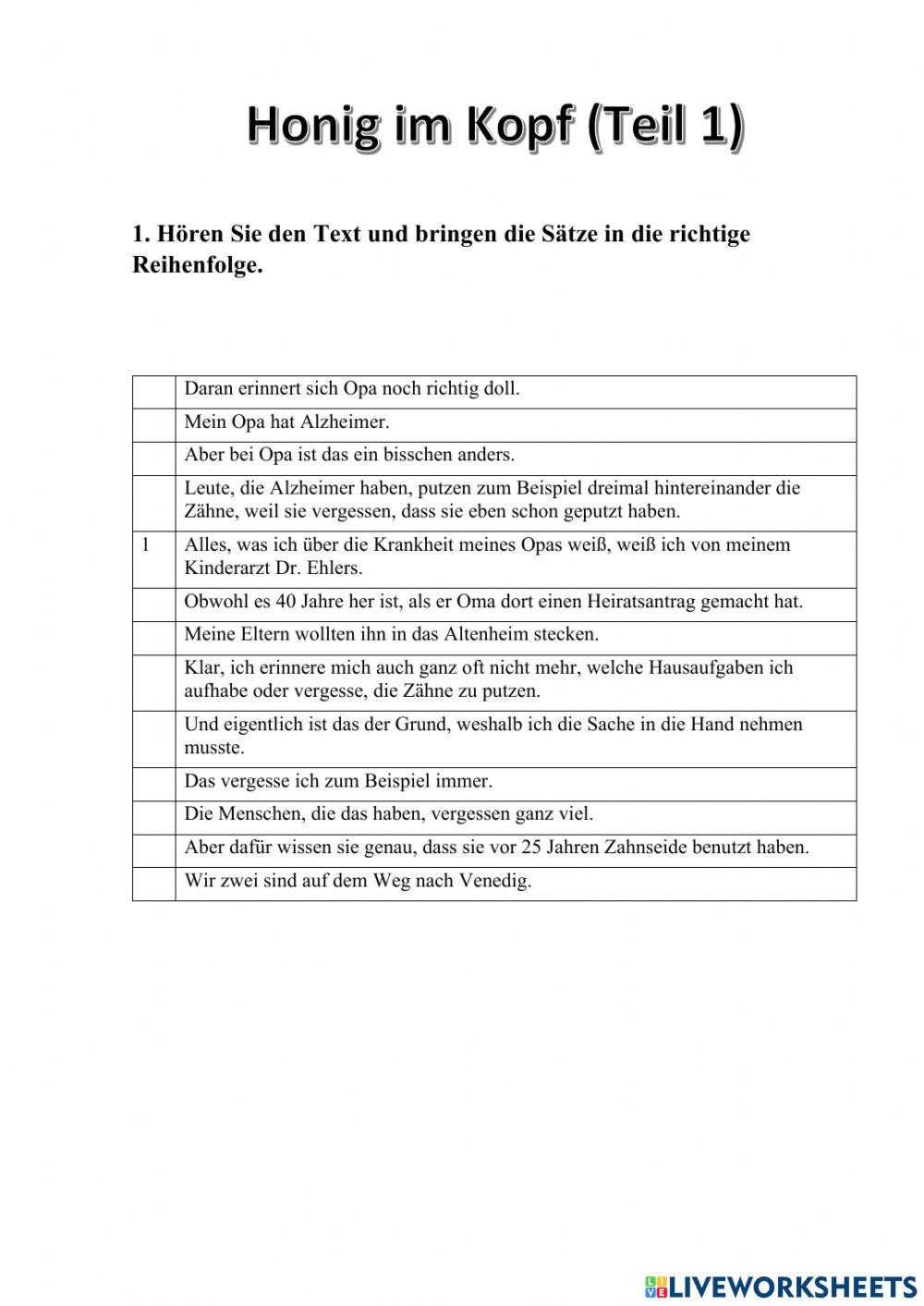 Honig im Kopf Teil 1