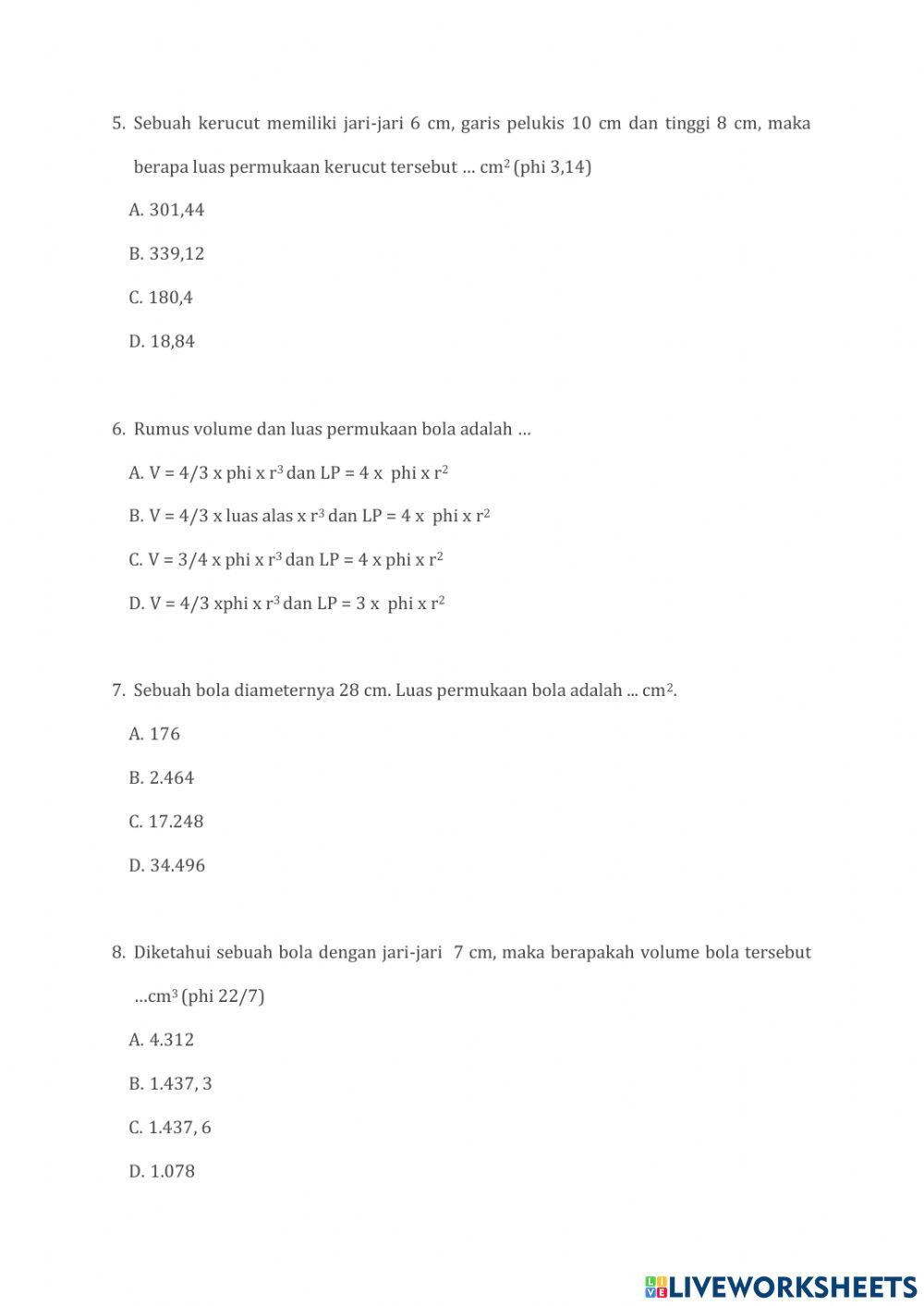 PH Mat Kerucut, bola