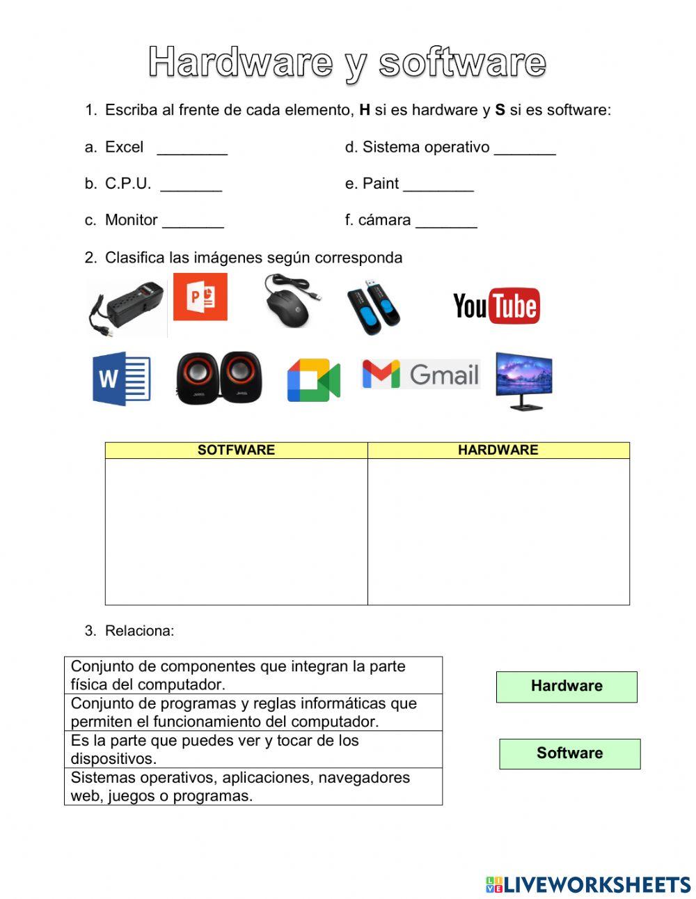 Hardware y Software online pdf worksheet | Live Worksheets