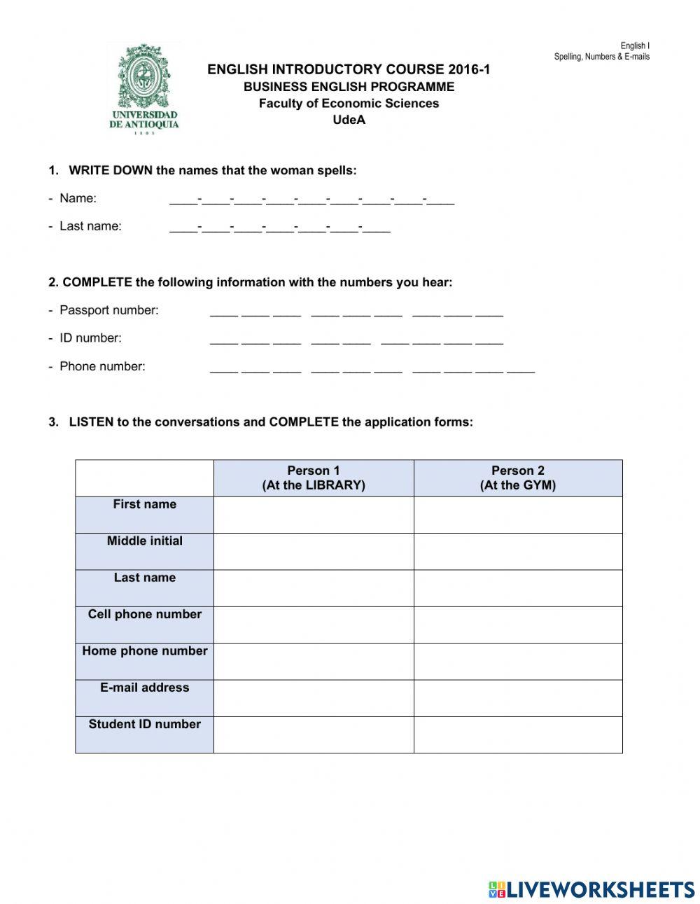 Spelling numbers Listening practice