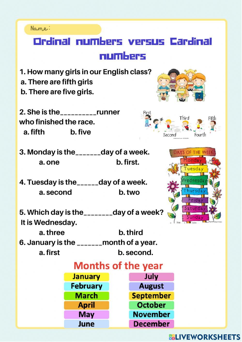 Ordinal Number Online Games For Grade 1