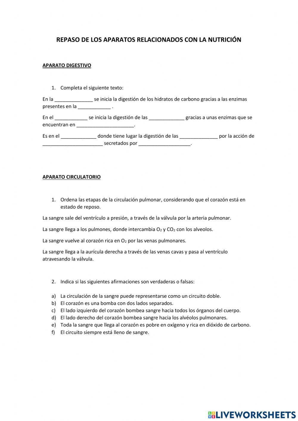 Repaso aparatos relacionados con la nutrición