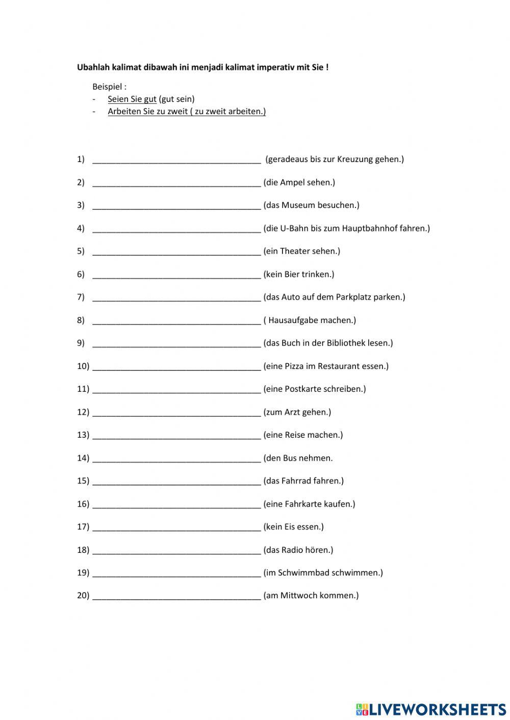 Imperativ mit Sie - Übung