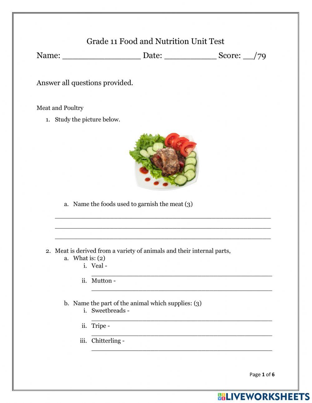 Grade 11 Home Ec Test