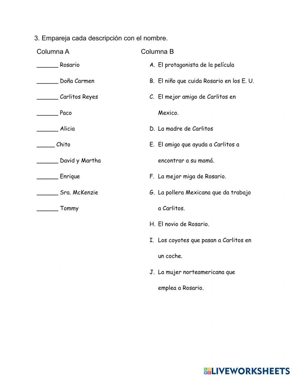 La Misma Luna (Hoja de Trabajo)