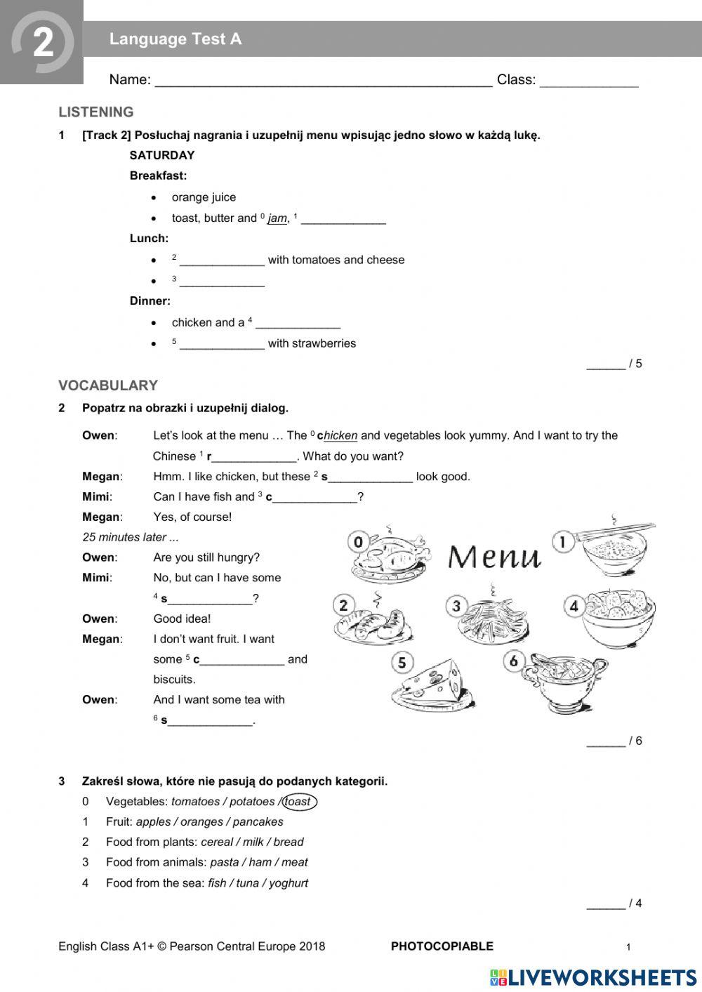 English Class A1+ Unit 0 Test English Class A1 Unit Test Worksheet Live Worksheets, 54% OFF