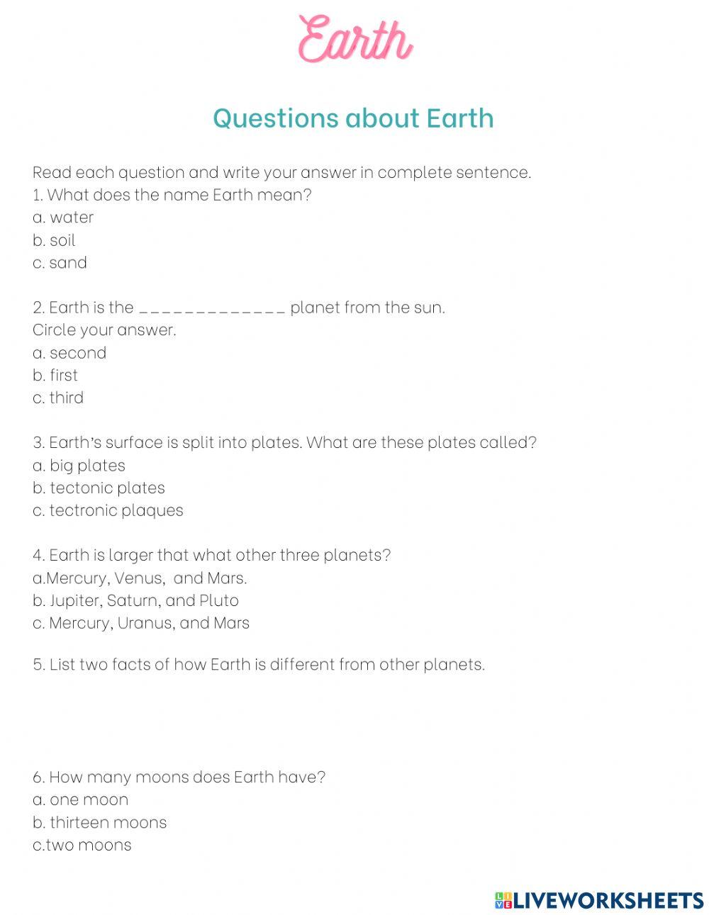 Reading comprehension: Planets