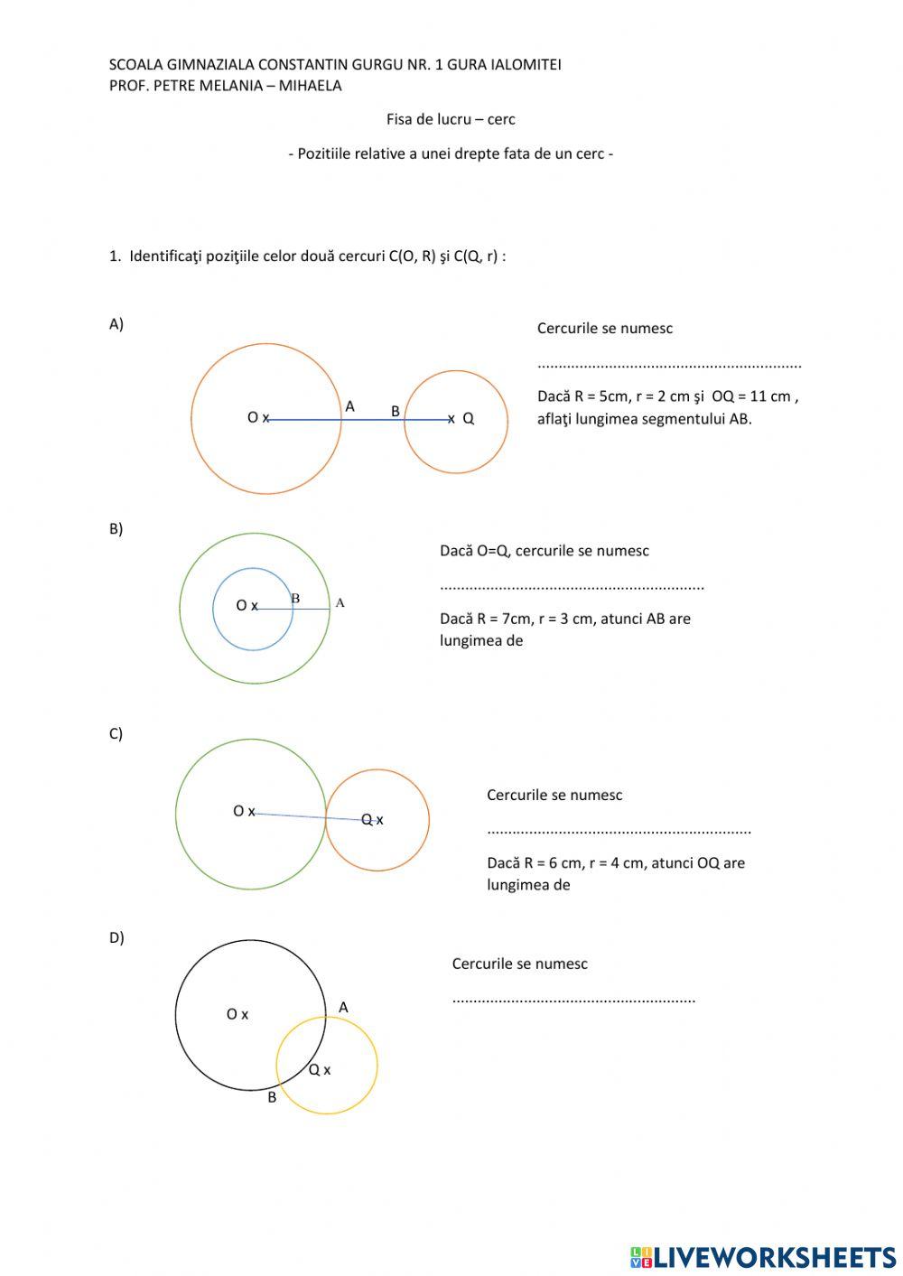 Pozitiile relative a doua cercuri