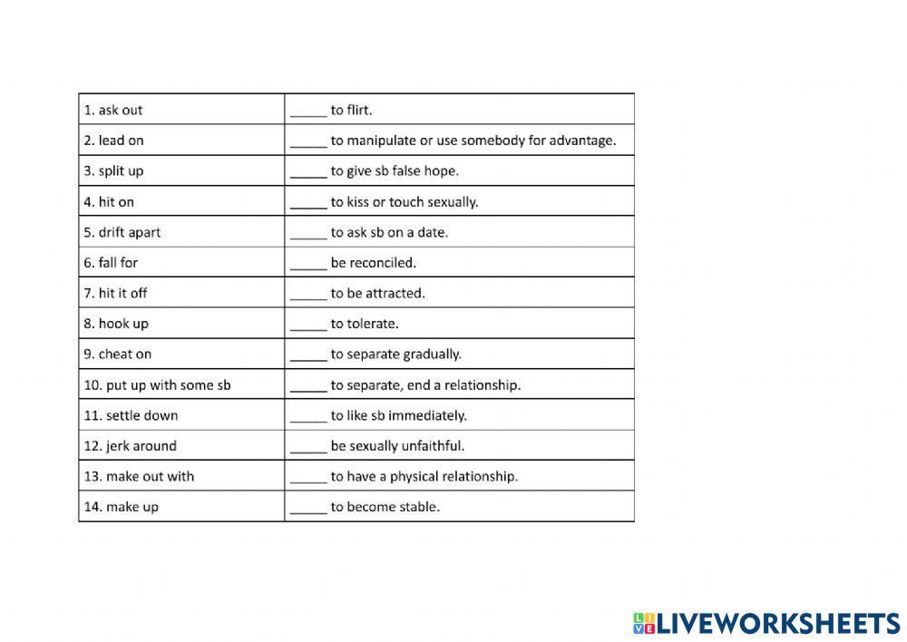 Phrasal verbs for romantic relationships