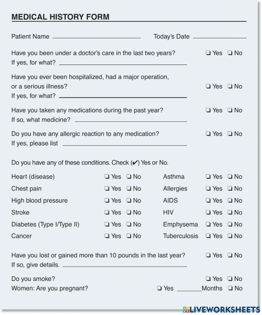 Medical history form