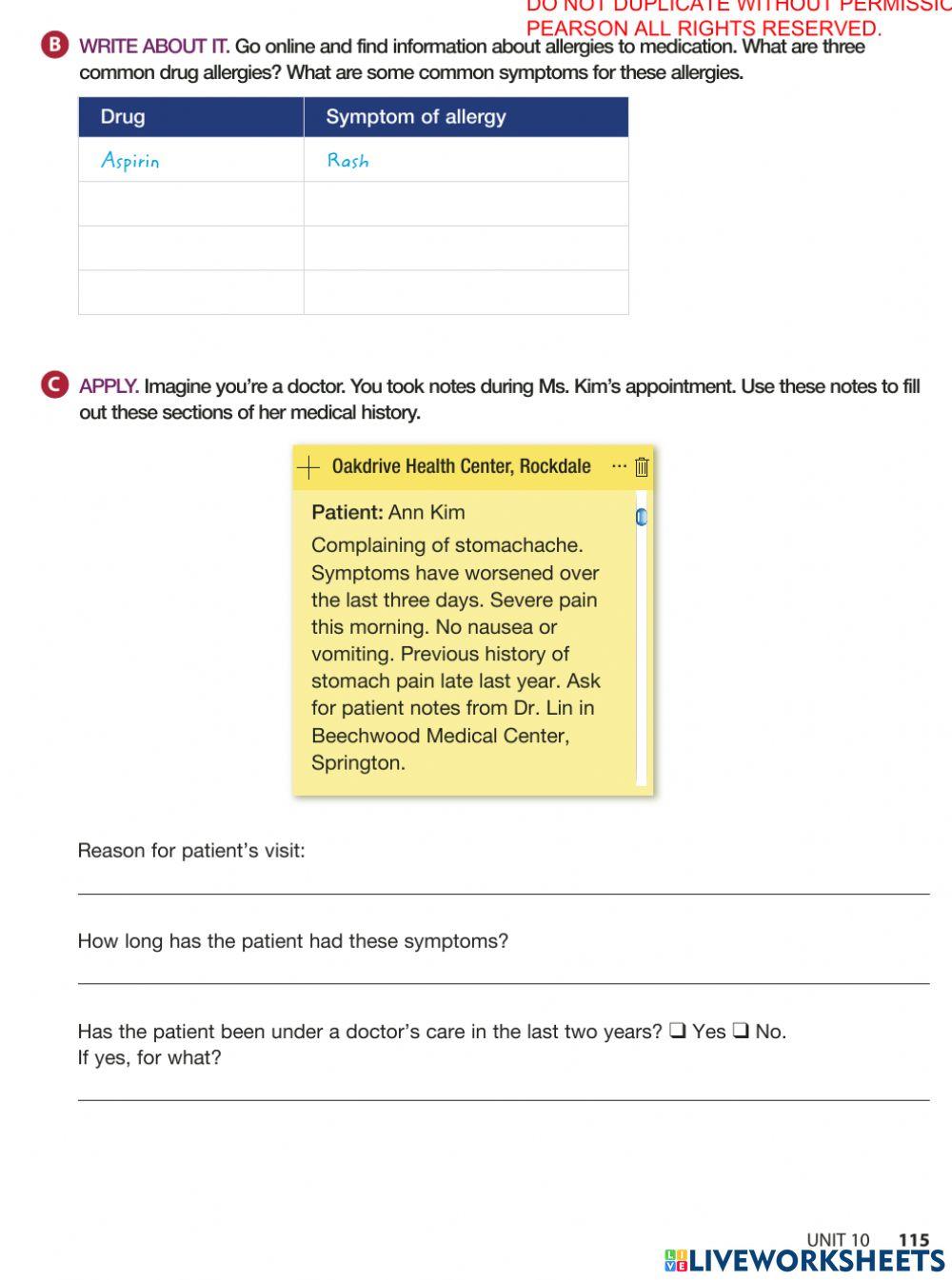 Medical history form