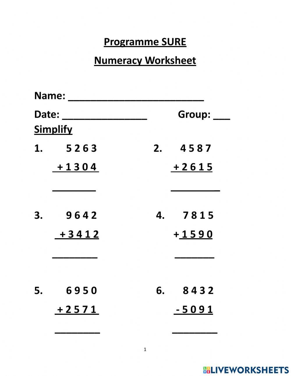 Addition, subtraction, multiplication worksheet Live Worksheets
