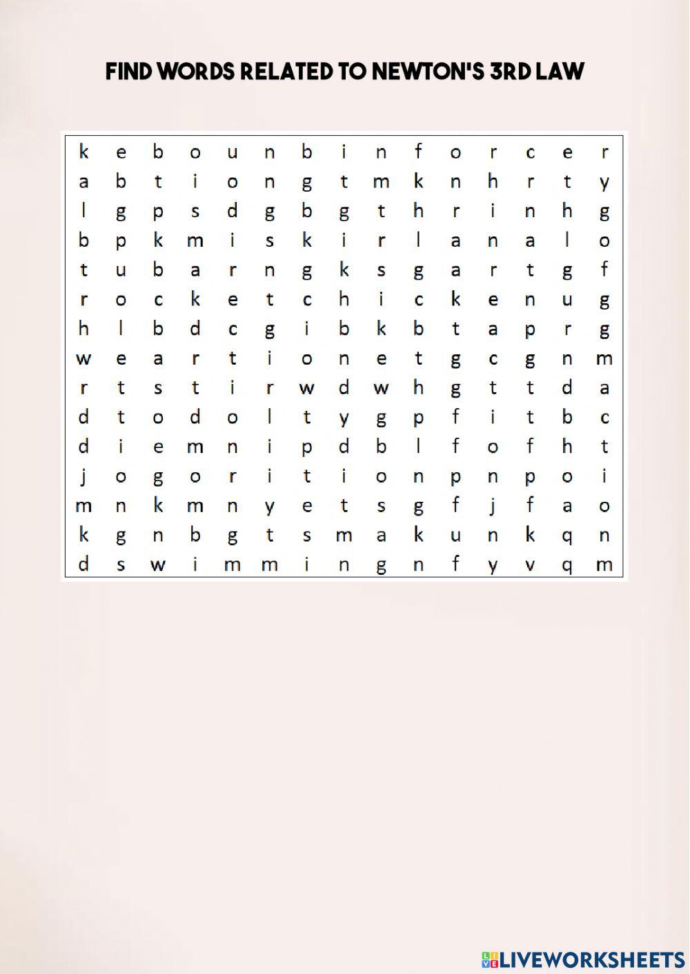 WordSearch about Newton's Law