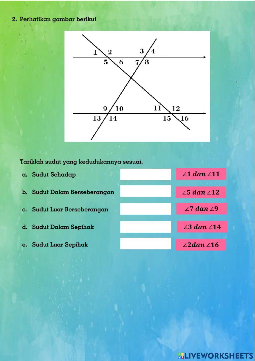 Latihan Soal Garis dan Sudut Kelas 7