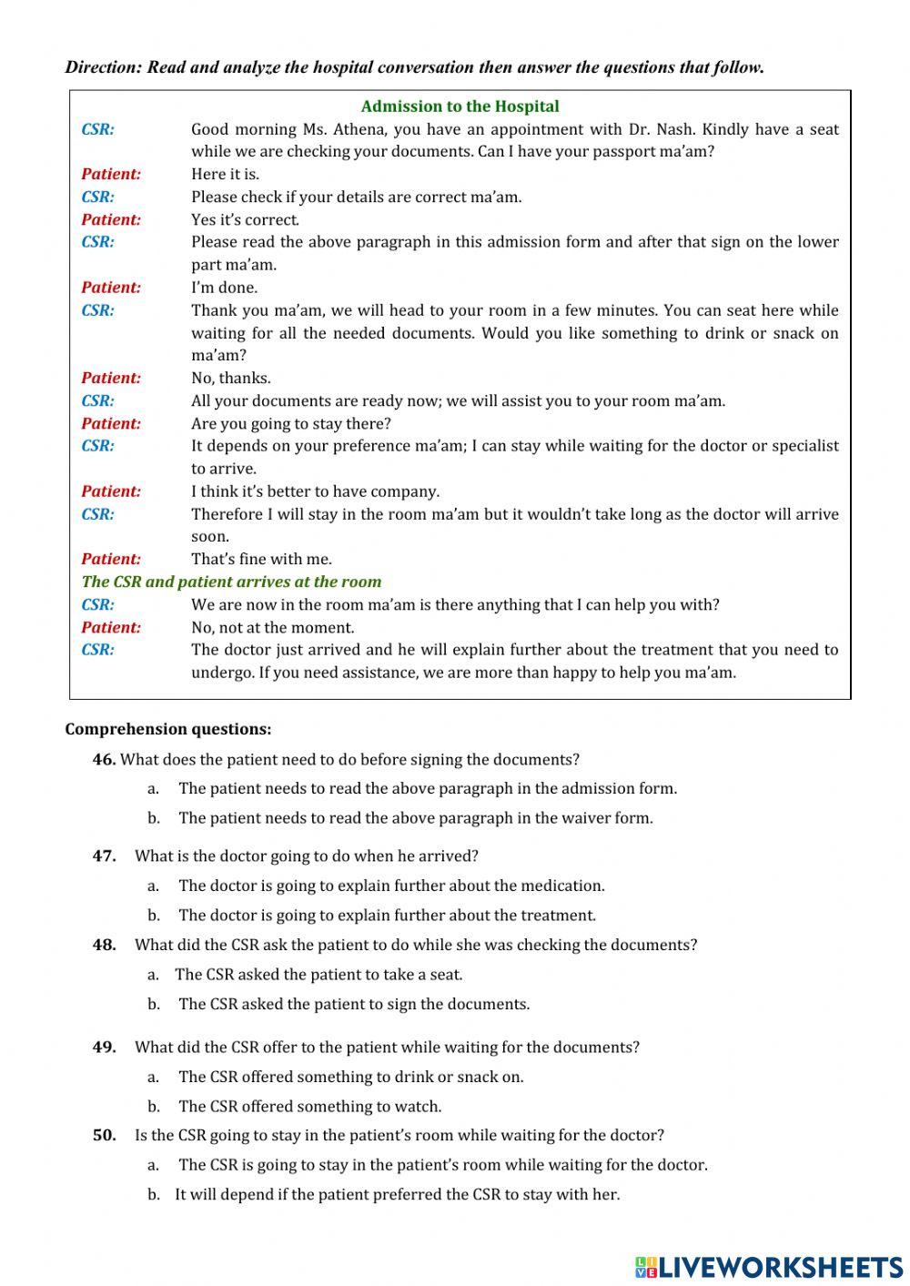 English Communication in Platinum Health Care Service (Midterm test)