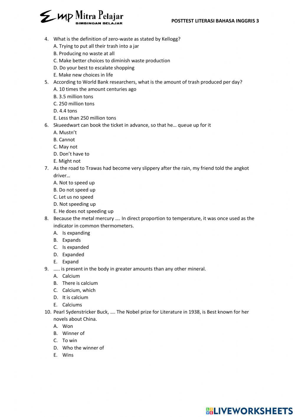 Posttest Literasi Bahasa Inggris