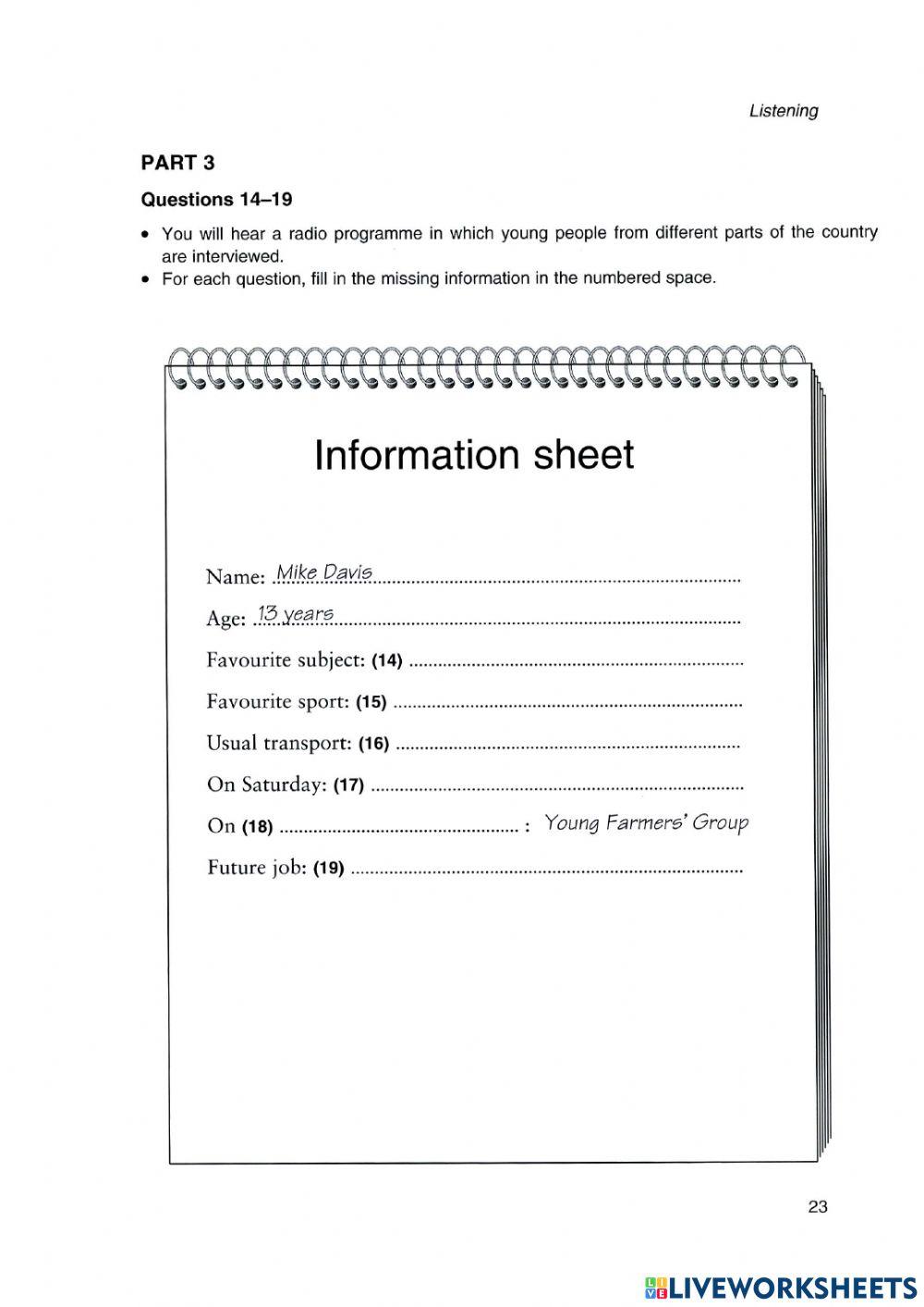 Pet 2- Test 1 - Listening
