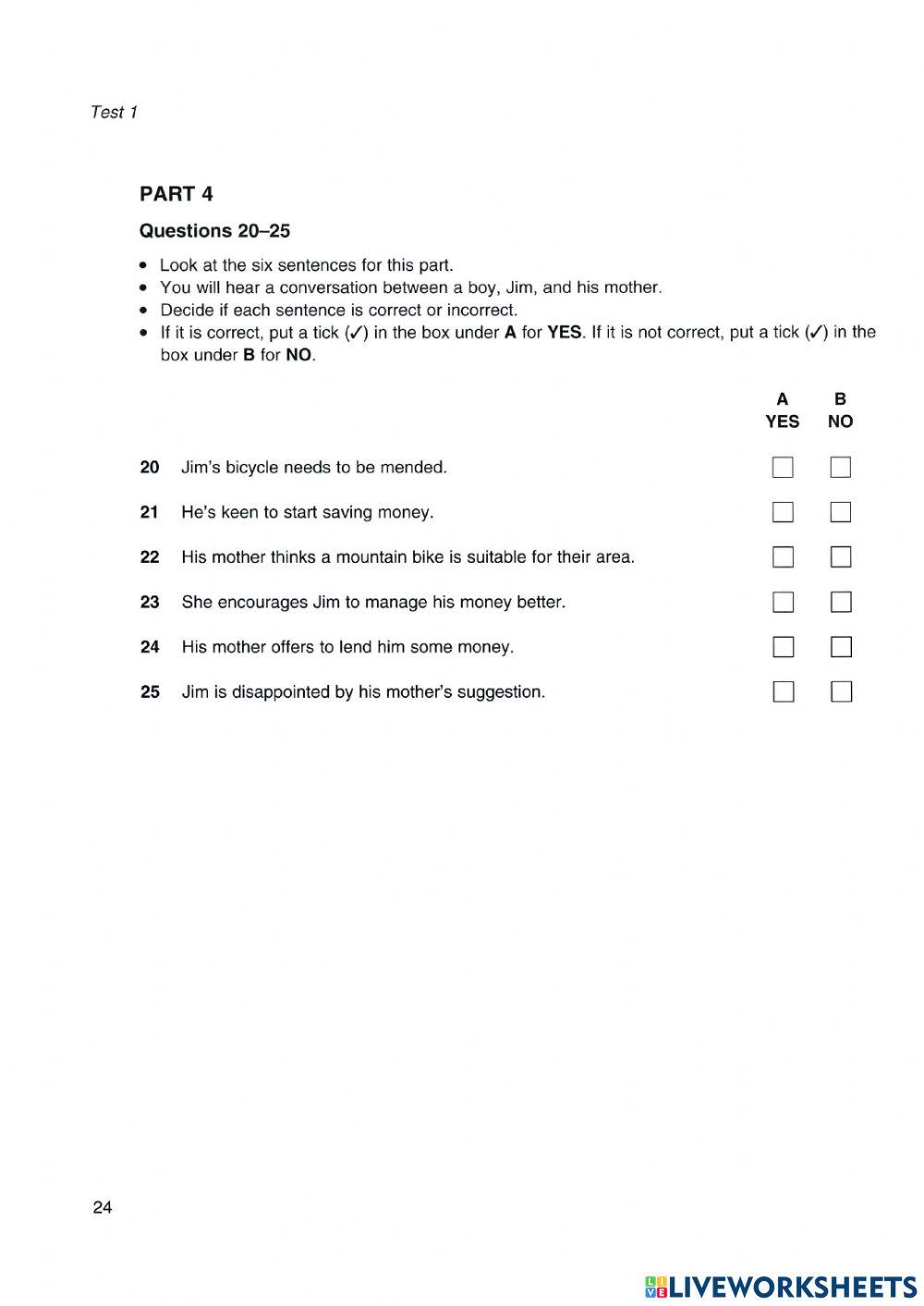 Pet 2- Test 1 - Listening