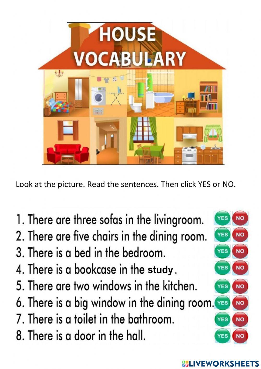 House and furniture online exercise for grade 2 Live Worksheets