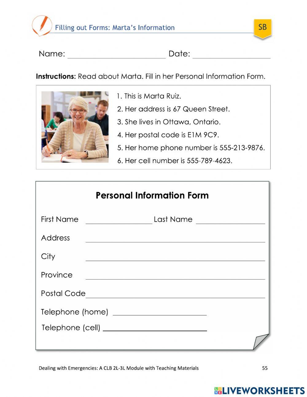Filling out forms skill building 1 worksheet live worksheets