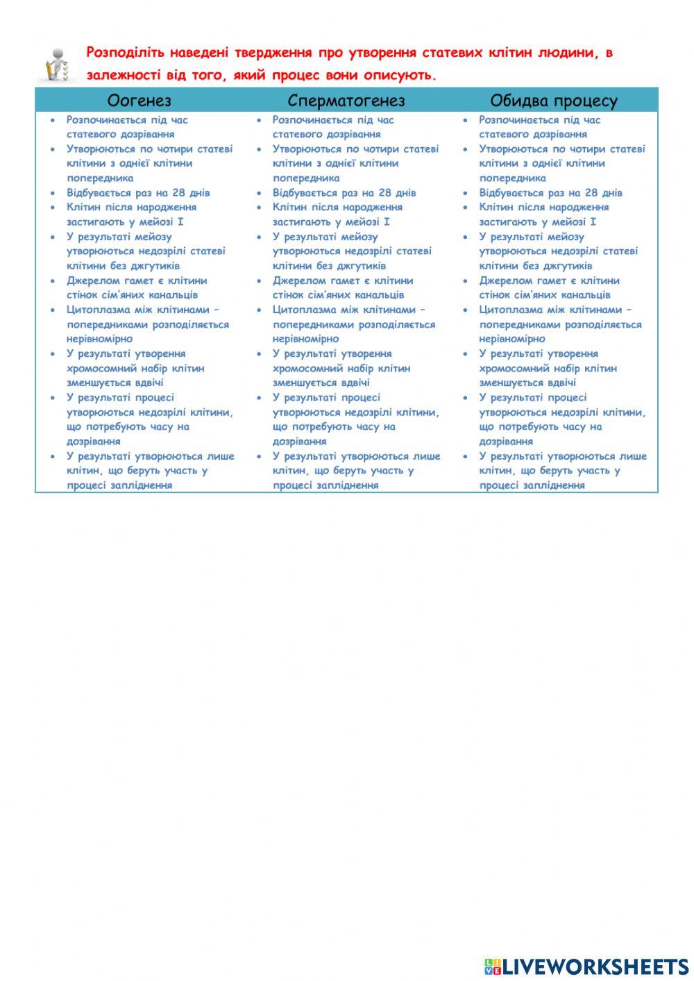 Статеві клітини.  Особливості гаметогенезу  у людини.