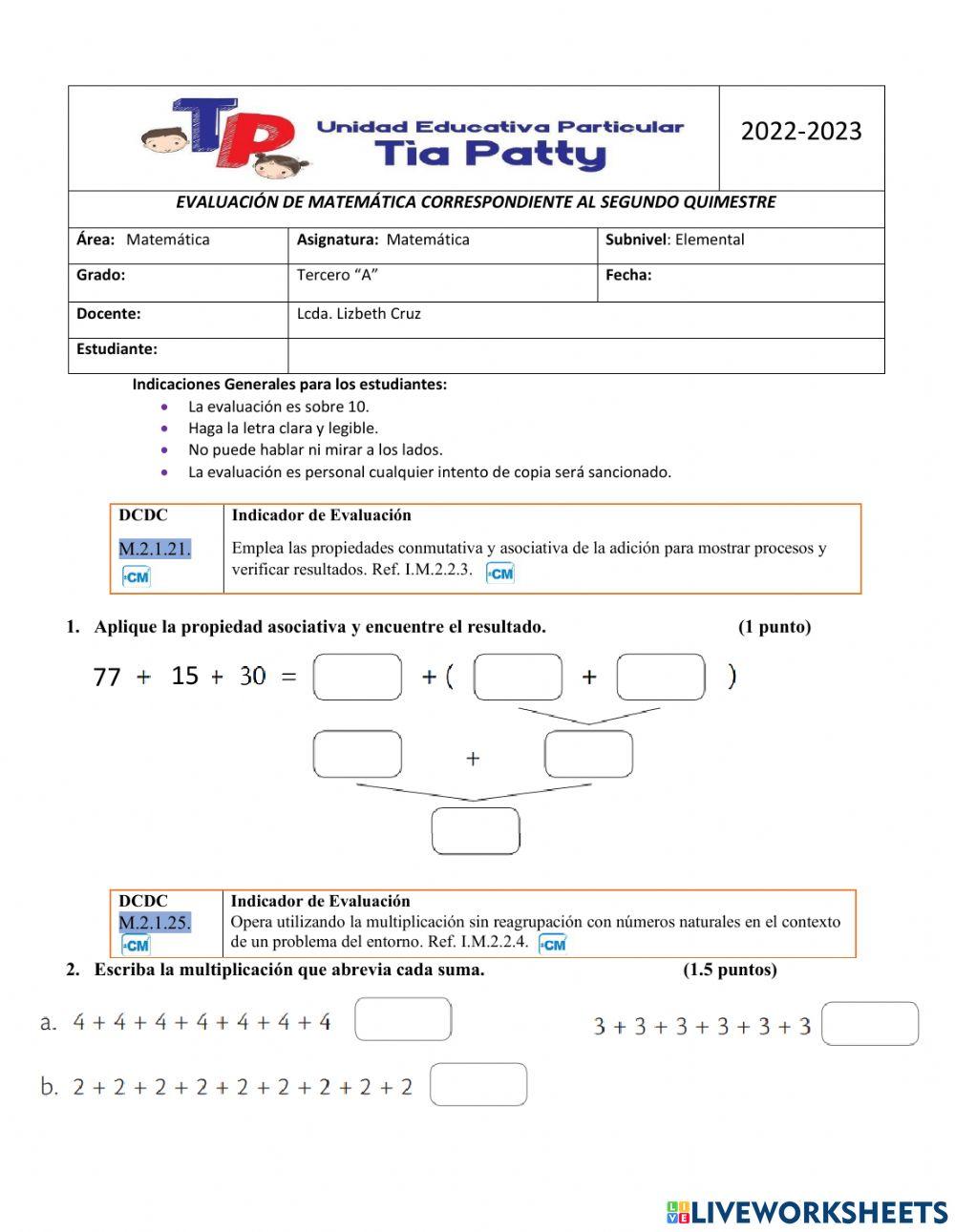 Evaluación de matemática
