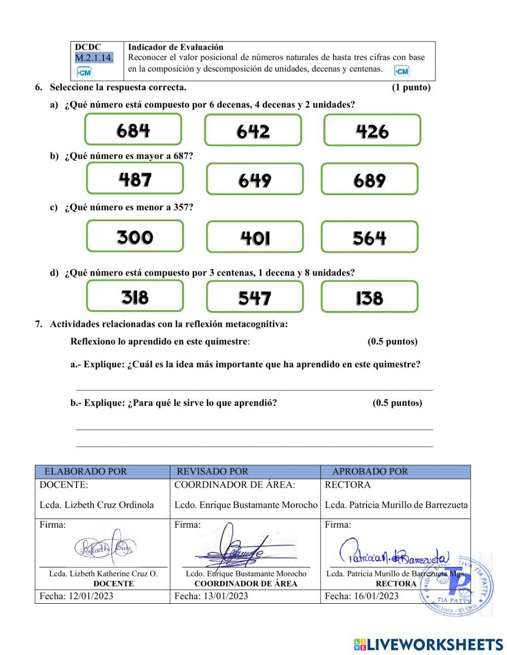 Evaluación de matemática