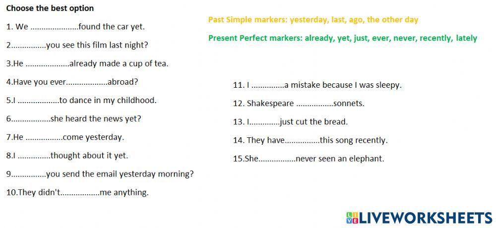 Present perfect vs past simple options