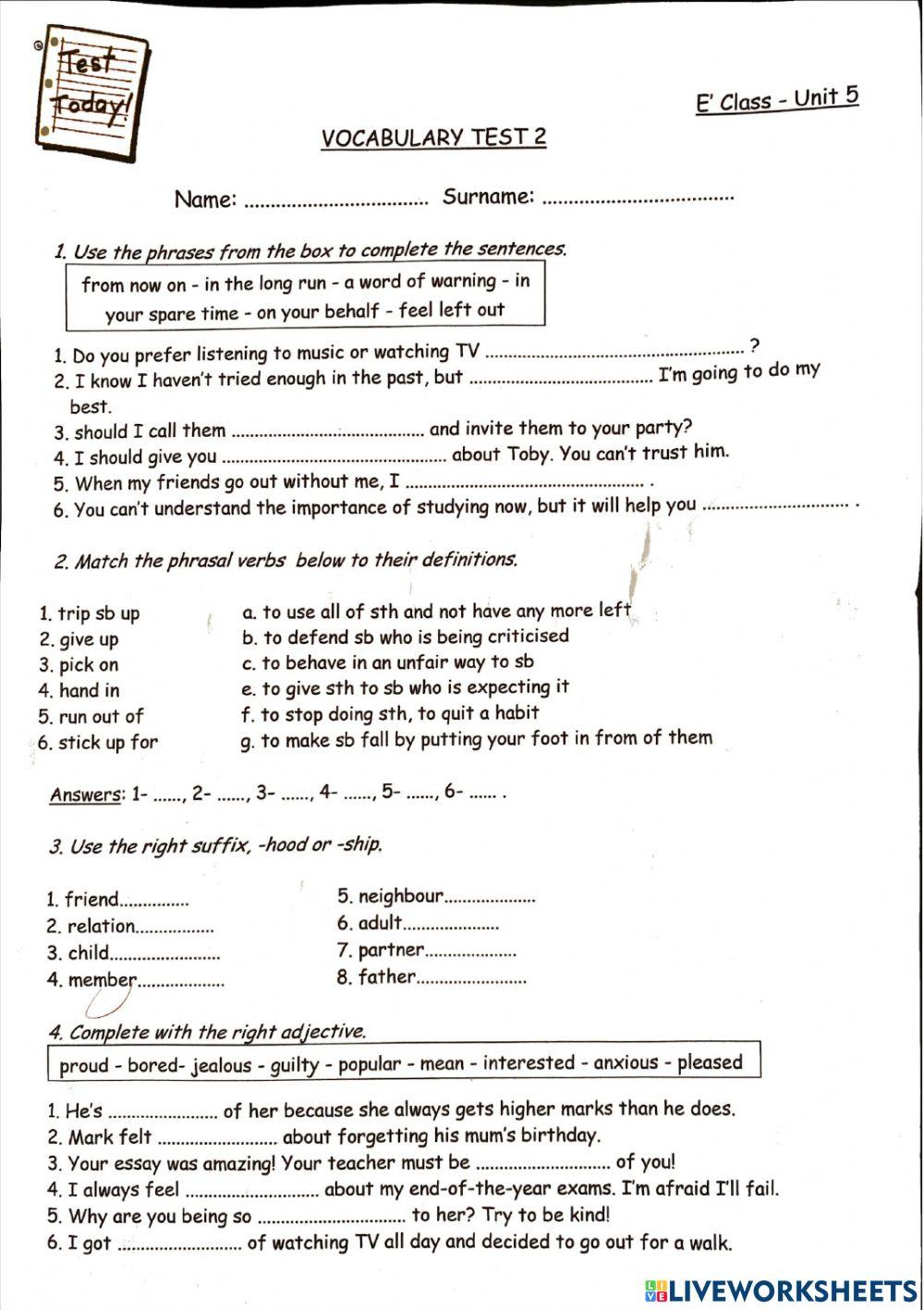 Cosmic B1+ Vocabulary Test 5.2