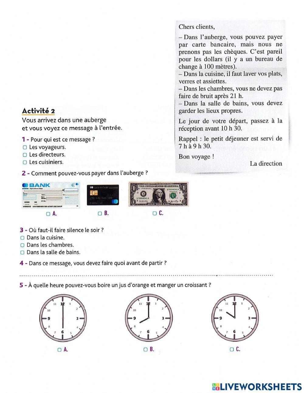 Suivre des instructions simples - situation de la vie privée