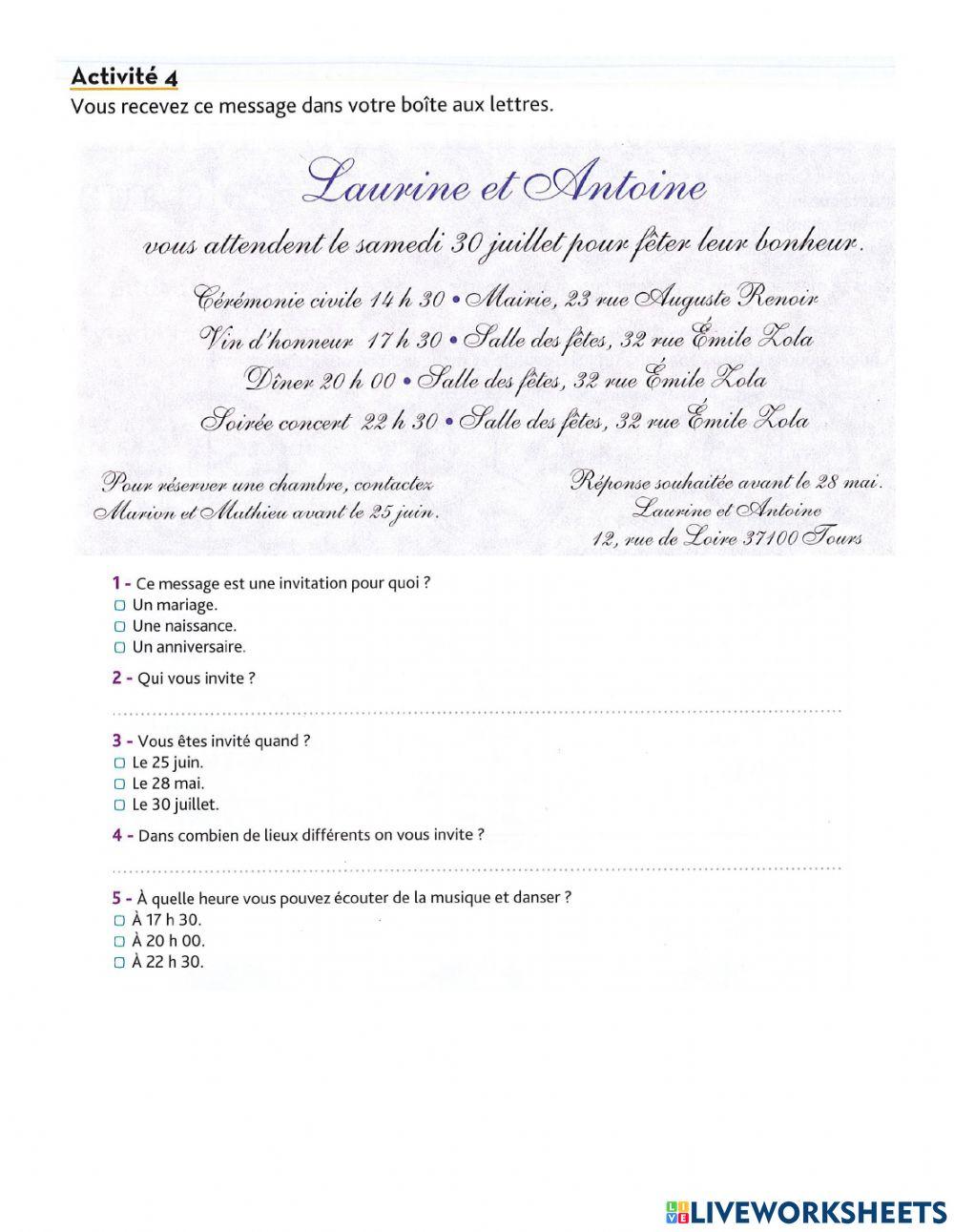 Suivre des instructions simples - situation de la vie privée