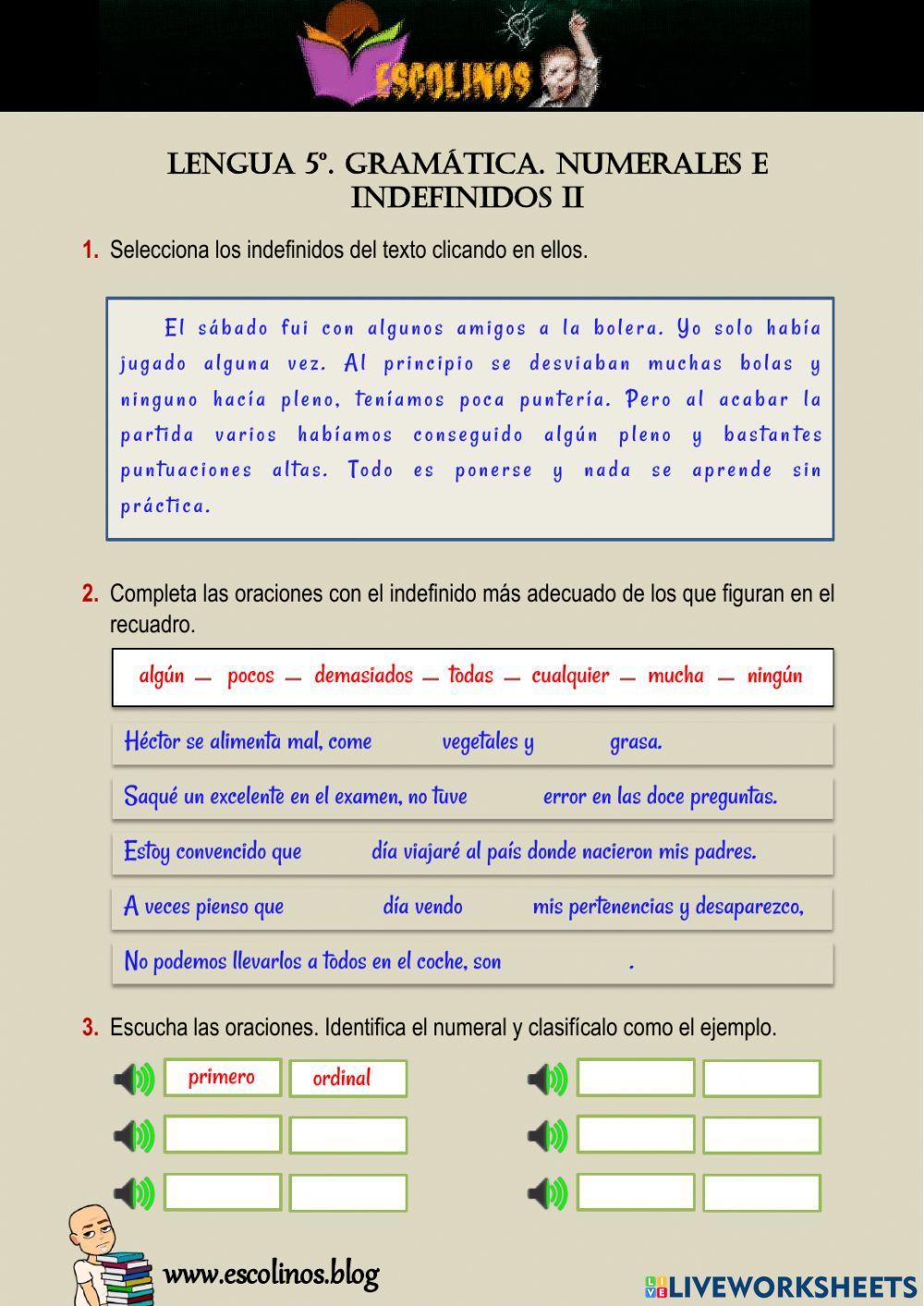 Lengua 5º. Gramática. Numerales e indefinidos II