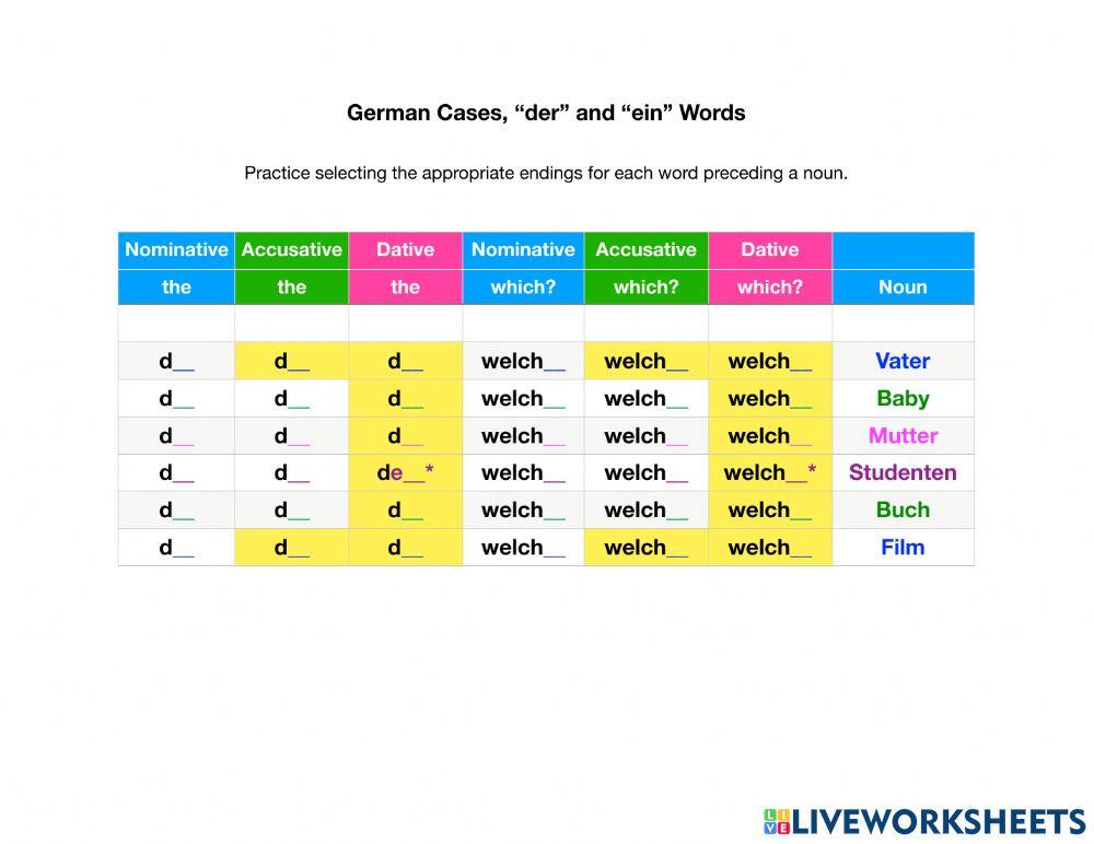 der-ein-words-worksheet-live-worksheets