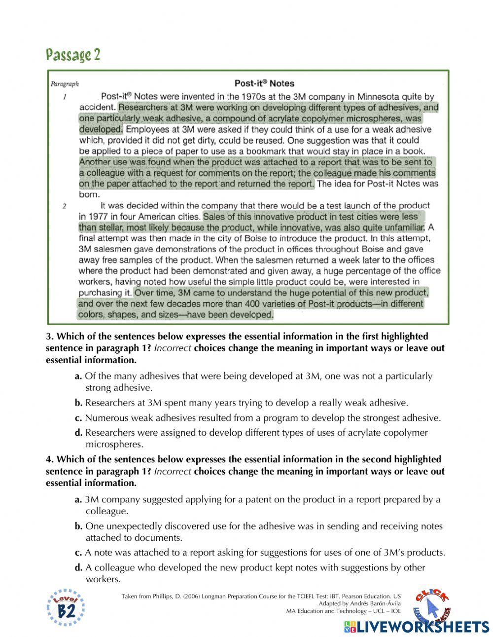 Reading Ex.: TOEFL (skills 3-4)