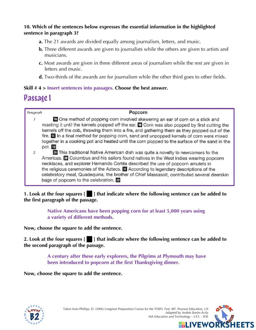 Reading Ex.: TOEFL (skills 3-4)