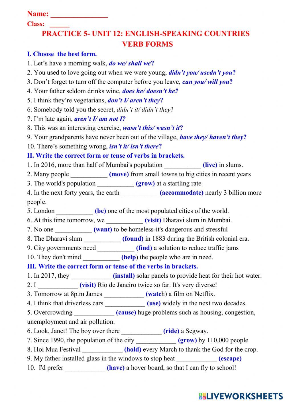 English 7 unit 12 verb form