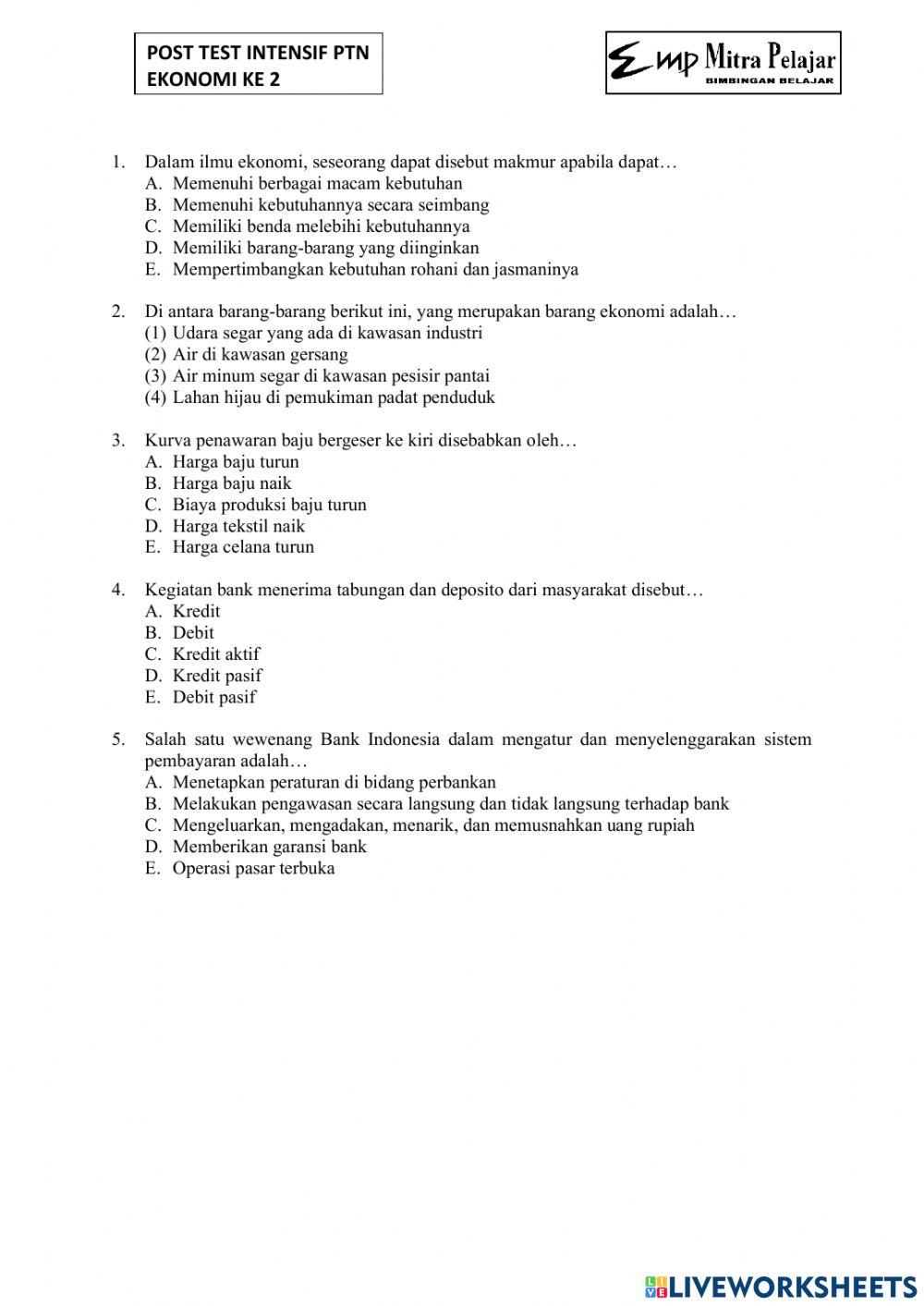 Post test intensif ekonomi 2