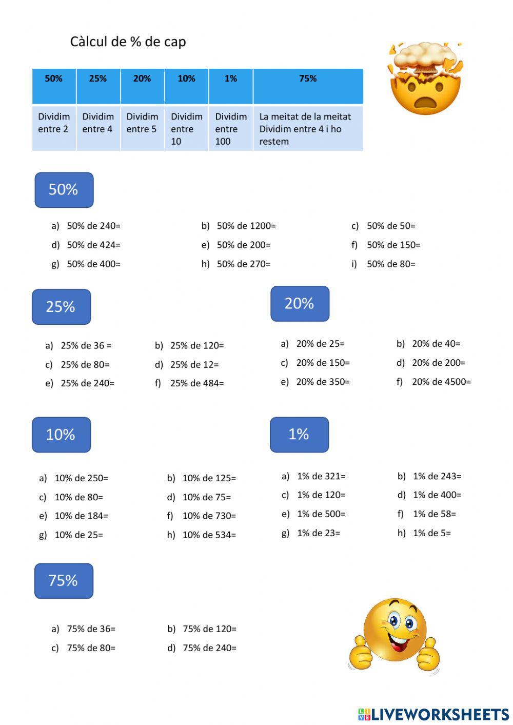 Percentatges especials