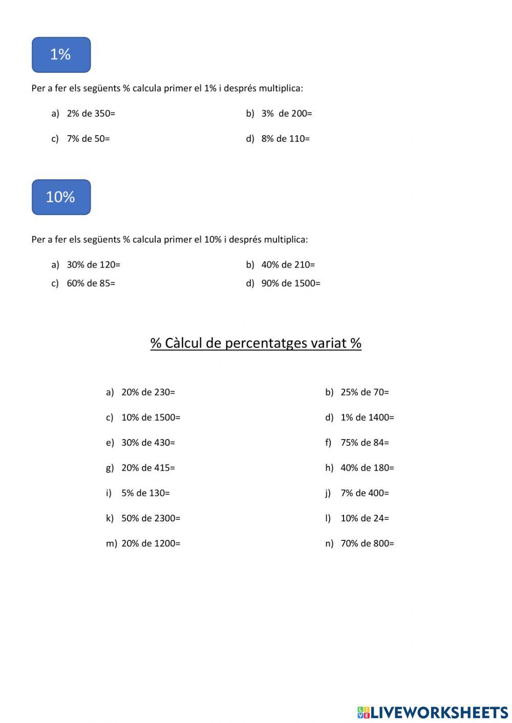 Percentatges especials