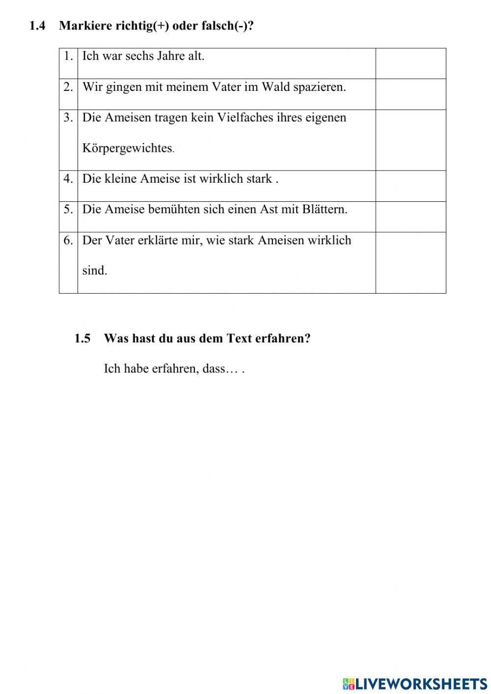 Leseverstehen -Die starke Ameisen-
