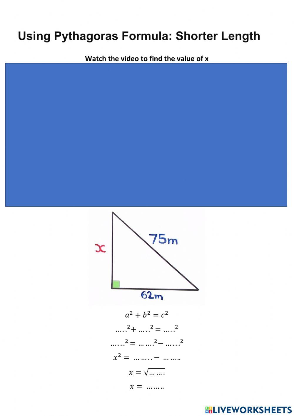 Using Pythagoras Formula: Shorter Length