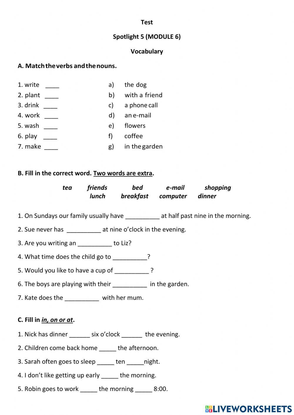Test-Spotlight 5 Module 6 online exercise for | Live Worksheets